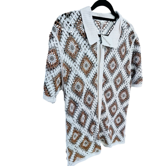 Norse Code NWT Crochet Men's Button Down Shirt Size Medium Granny Squares Boho - Picture 3 of 6